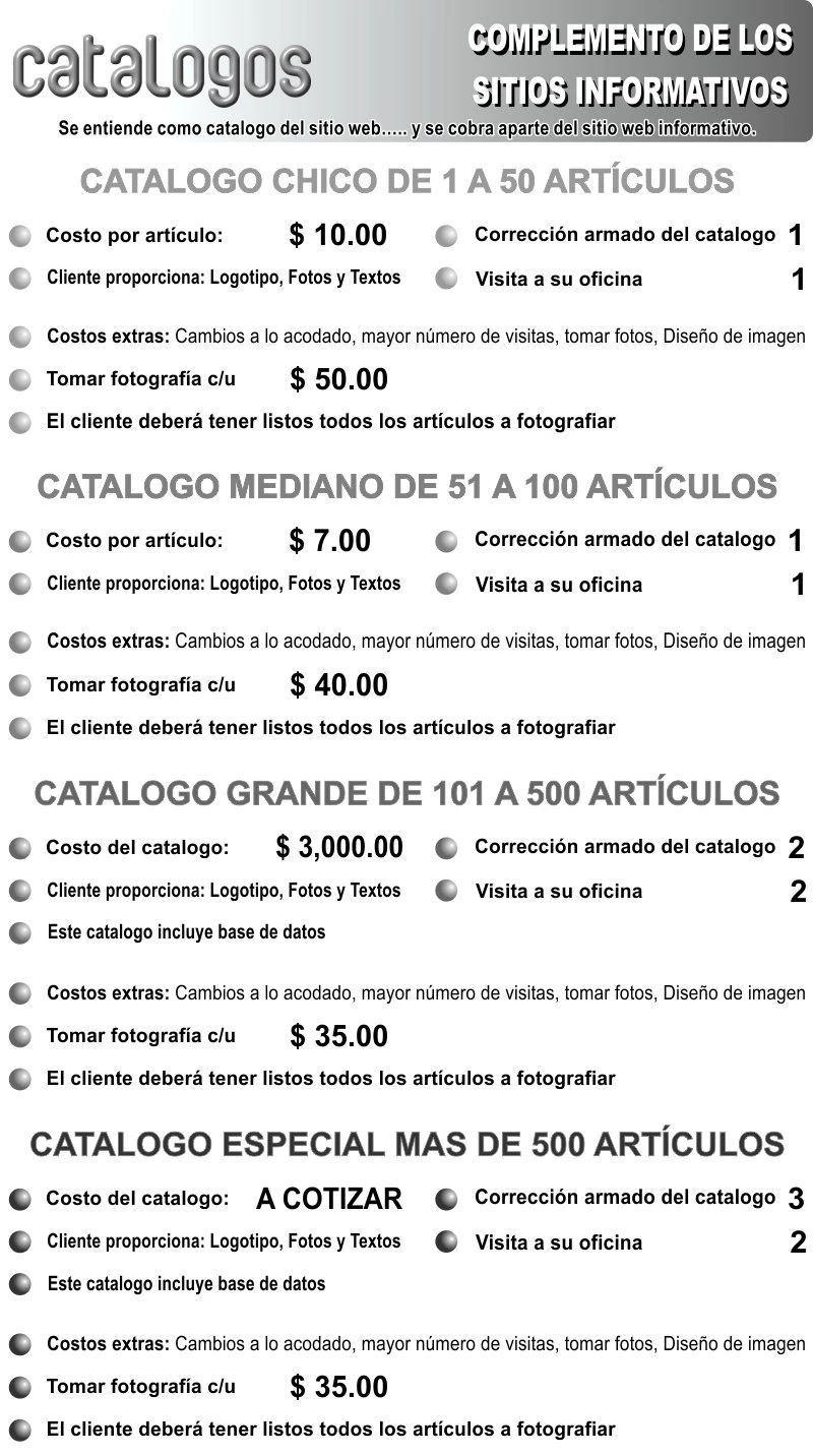 Catalogos para sitios web
